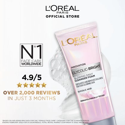 Loreal Paris Glycolic Glowing Daily Cleanser Foam 100ml Packshot 7